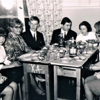 Studniówka 1965r. Halina Radoch, prof.Suska,Janek Felba, Wiesiek Zoszczuk,Krysia Filipek, MarysiaWalnik, Nina Miernik, Krysia Gruszczyńska